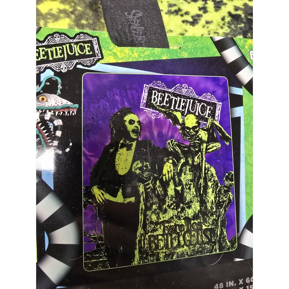 Beetlejuice 48x60 Inch Soft Throw Blanket Here Lies Tombstone New - Picture 2 of 6